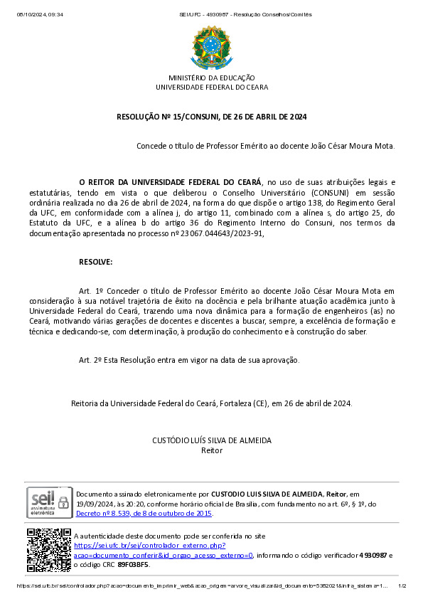 Resolução nº15/CONSUNI, de 26 de abril de 2024 - NormaDigital UFC