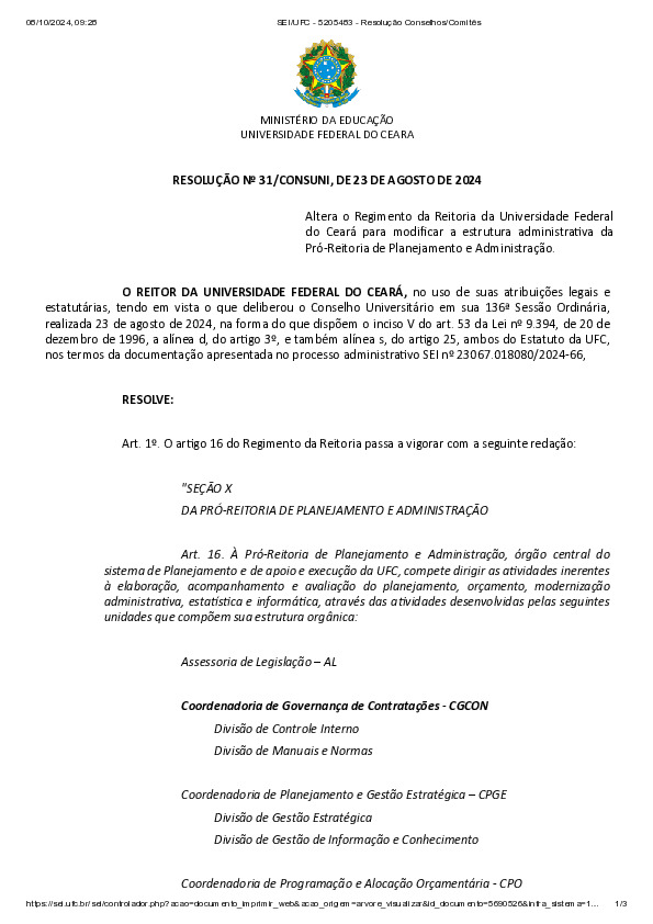 Resolução nº 31/CONSUNI, de 23 de agosto de 2024 - NormaDigital UFC